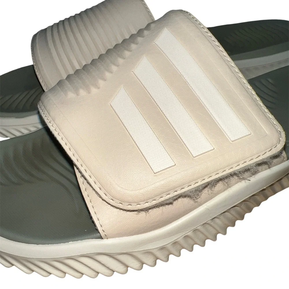 Adidas Alphabounce Slides Mens 13 Beige Grey Adjustable Strap Bounce Footbed